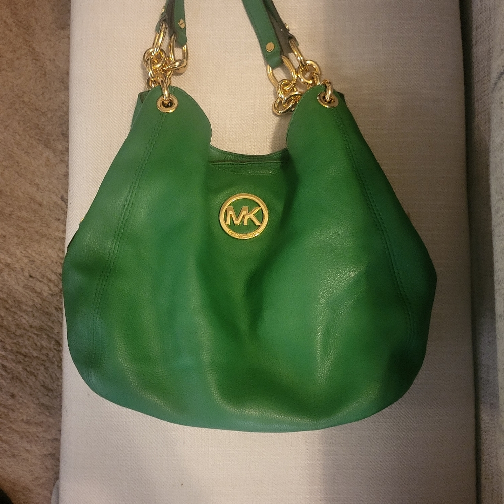 Michael Kors, Royal Green/Gold, Double strap, Chain link Purse